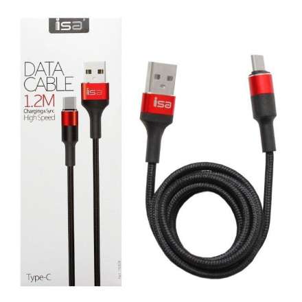 Кабель USB Type-C 1.2m 2.1A Nylon+Metal ISA черный с красным оптом